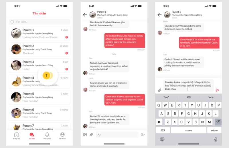 Tính năng “Tin nhắn” trong ứng dụng Monkey Class