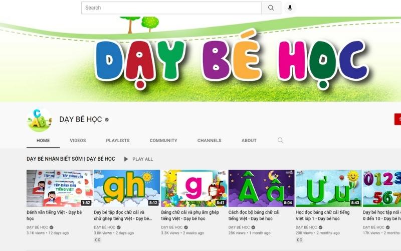 Kênh DẠY BÉ HỌC cũng được nhiều phụ huynh đăng ký cho con mình. (Ảnh: Chụp màn hình)