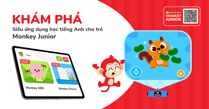 Monkey Junior là khóa học có lộ trình rõ ràng cho lứa tuổi từ 0 - 11, giúp trẻ phát triển 4 kỹ năng Nghe - Nói - Đọc - Viết. (Ảnh: Monkey)