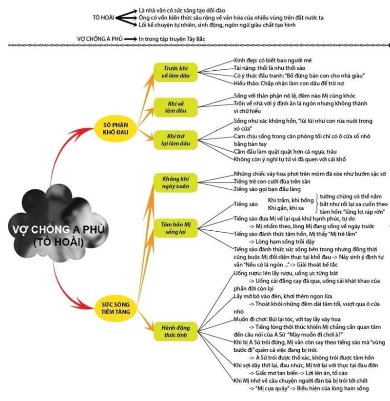 Sơ đồ tư duy Vợ Chồng A Phủ ngắn gọn. (Ảnh: Sưu tầm Internet)