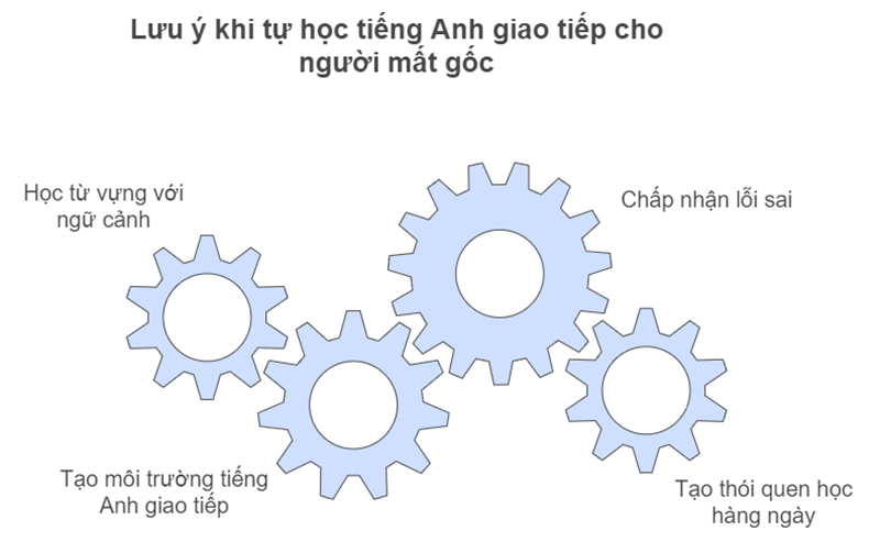 Những lưu ý khi tự học tiếng Anh giao tiếp cho người mất gốc. (Ảnh: Monkey)