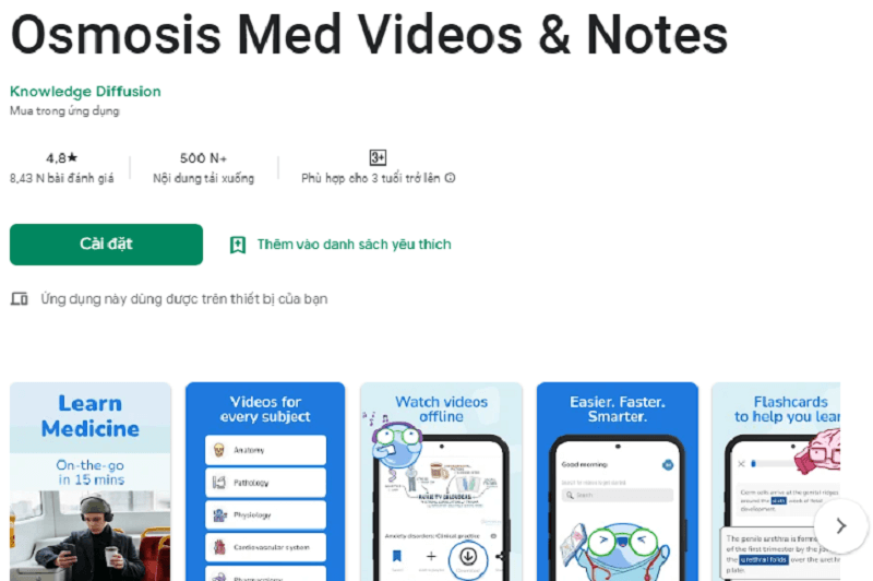 Ứng dụng học tiếng Anh y khoa: Osmosis Med Videos & Notes. (Ảnh: Sưu tầm Internet)