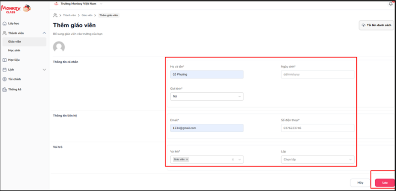 Cách 1: Thêm từng giáo viên
