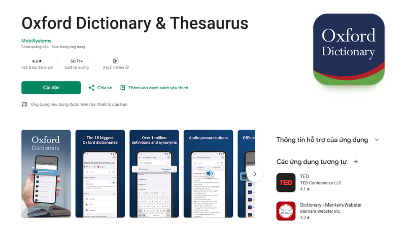Oxford Dictionary. (Ảnh: Chụp màn hình ứng dụng)