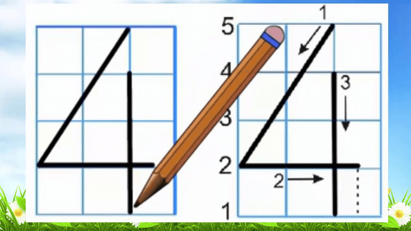 Bố mẹ dạy con viết số 4 dễ dàng (Nguồn ảnh: Sưu tầm internet)