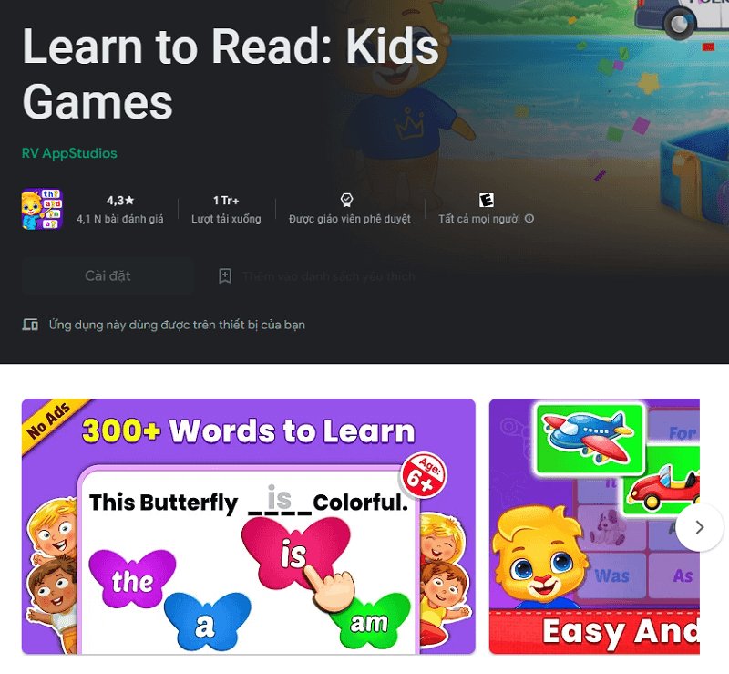 Learn to Read: Kids Games. (Ảnh: Chụp màn hình ứng dụng)