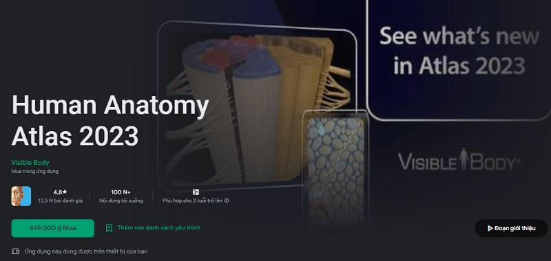 Ứng dụng học tiếng Anh y khoa: Human Anatomy Atlas 2023. (Ảnh: Sưu tầm Internet)