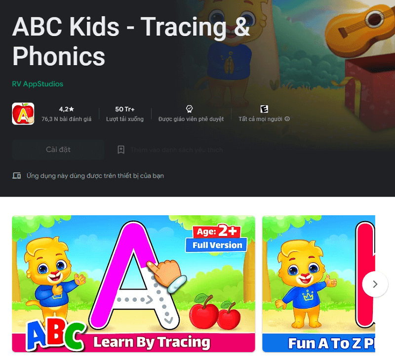 ABC Kids - Tracing & Phonics. (Ảnh: Chụp màn hình ứng dụng)