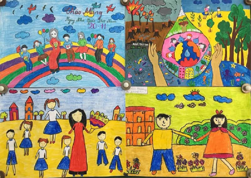 Mẫu tranh vẽ 20/11 của học sinh mầm non tặng cô. (Ảnh: Sưu tầm Internet)