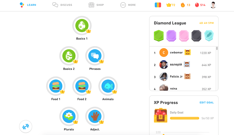 Duolingo: App học từ vựng tiếng Anh trên máy tính. (Ảnh: Sưu tầm Internet)