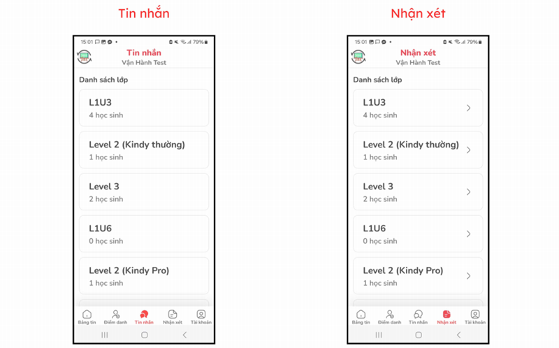 Tính năng “Tin nhắn” và “Nhận xét” trong ứng dụng Monkey Class dành cho quản trị viên