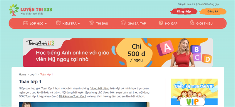 Luyện toán lớp 1 nâng cao online với website uy tín. (Ảnh: Sưu tầm Internet)
