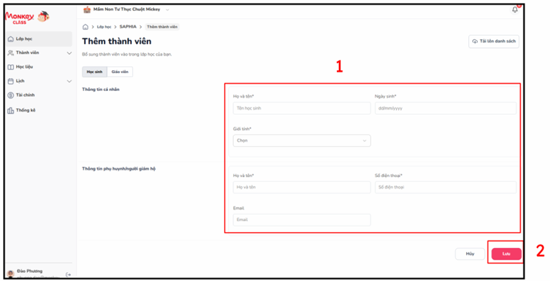Cách 1: Thêm từng học sinh