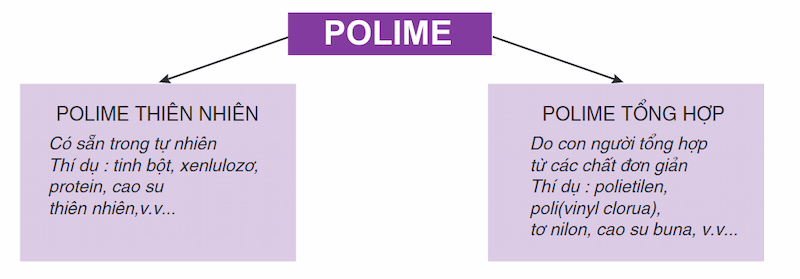 Dựa vào nguồn gốc, polime được chia thành 2 loại chính. (Ảnh: Chụp màn hình SGK Hóa học 9)