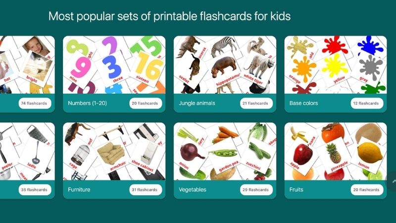 Bộ ảnh flashcard tiếng Anh cho bé tải về chất lượng. (Ảnh: Sưu tầm Internet)