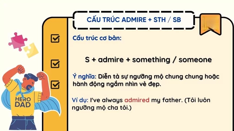 Trong tiếng Anh admire thường kh&ocirc;ng đi c&ugrave;ng với giới từ (Ảnh: Sưu tầm internet)