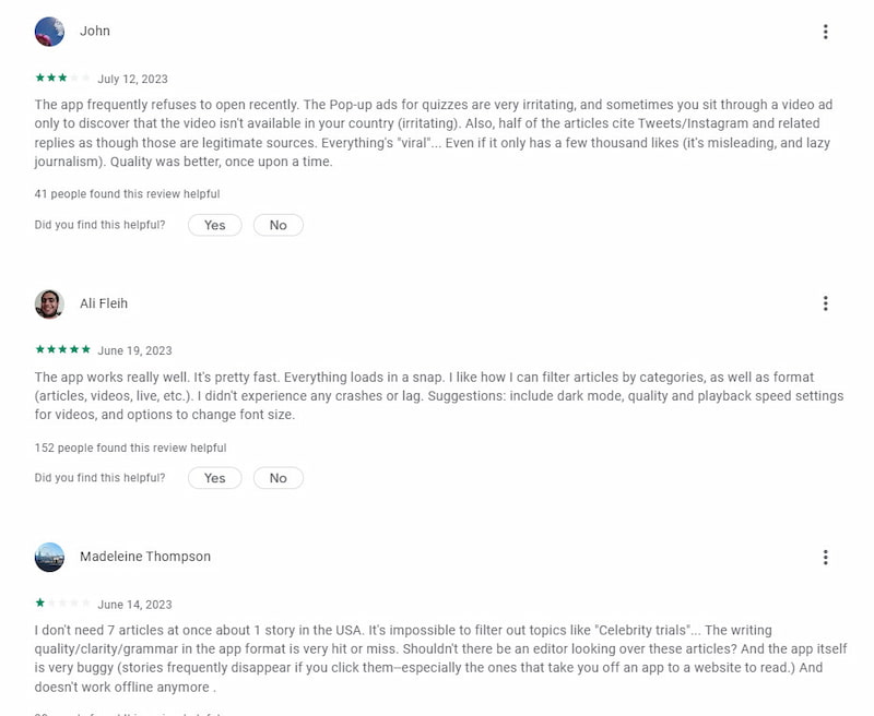 Theo dõi phản hồi từ người dùng trước để chọn app. (Ảnh: Internet)
