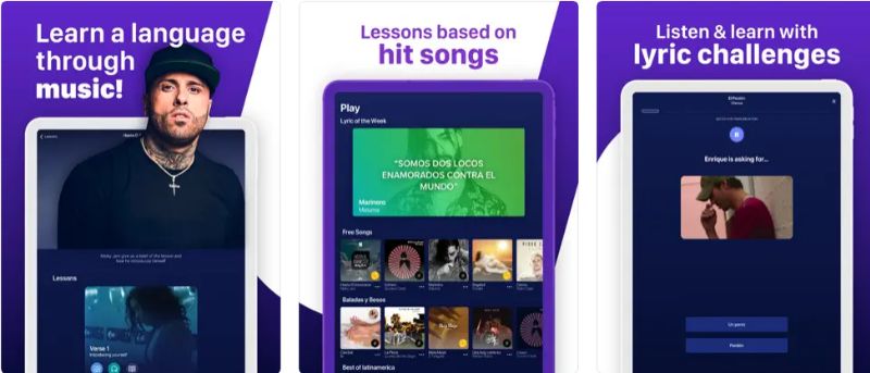 Ứng dụng học ngôn ngữ qua âm nhạc. (Ảnh: Chụp màn hình)