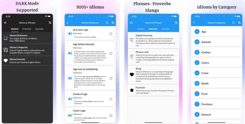 Ứng dụng Best English Idioms & Phrases. (Ảnh: Chụp màn hình)