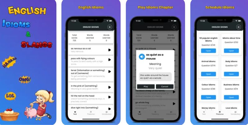 Ứng dụng English Idioms & Slang Phrases. (Ảnh: Chụp màn hình)