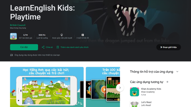 LearnEnglish Kids là ứng dụng học tiếng Anh do Hội đồng Anh (British Council) phát triển. (Ảnh: Màn hình ứng dụng LearnEnglish Kids từ CH Play)