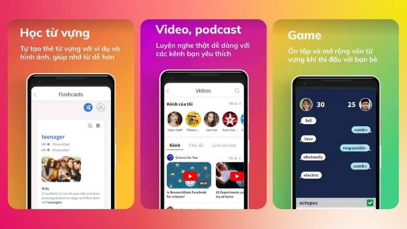 Một vài điểm nổi bật về ứng dụng 4English. (Ảnh: Sưu tầm Internet)