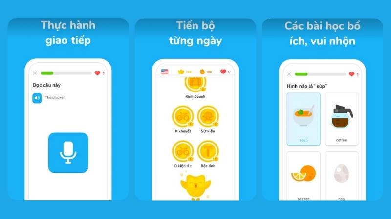 Một vài điểm nổi bật của ứng dụng tiếng Anh Dualingo. (Ảnh: Sưu tầm Internet)