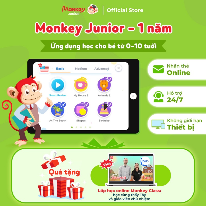 Trau dồi vốn từ vựng từ những kiến thức sơ khai cùng Monkey Junior. (Ảnh: Monkey)