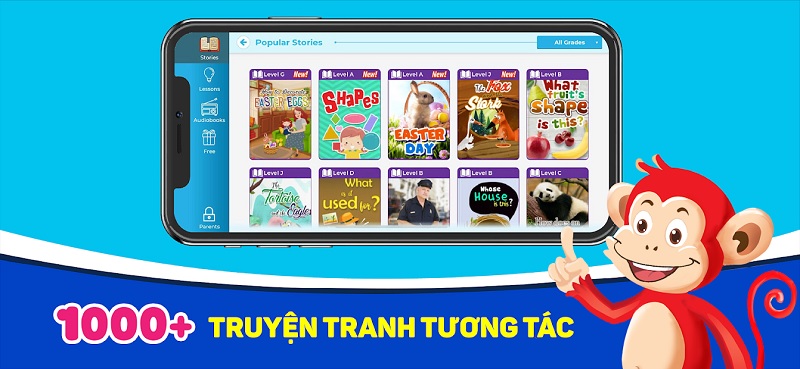 Monkey Stories – Phát triển toàn diện 4 kỹ năng tiếng Anh qua hình ảnh động. (Ảnh: Monkey)