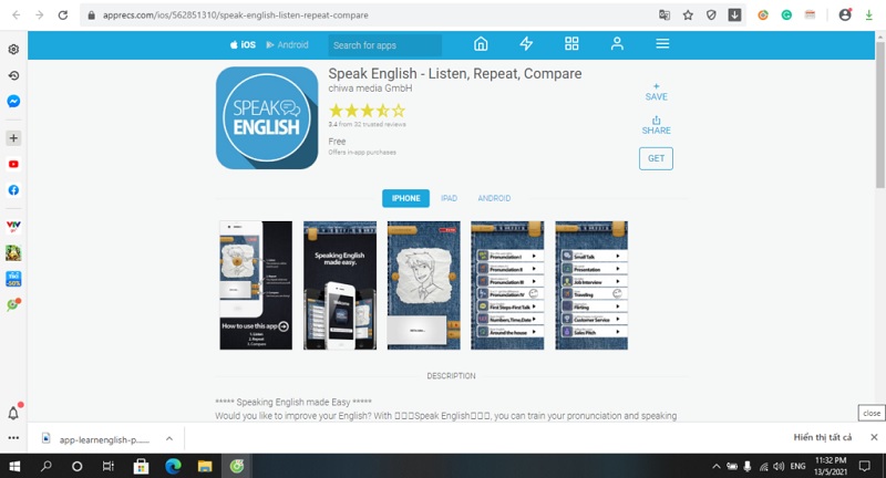 Tăng khả năng luyện nói, nghe tiếng Anh với app Speak English – Listen, Repeat & Compare. (Ảnh: Sưu tầm internet)