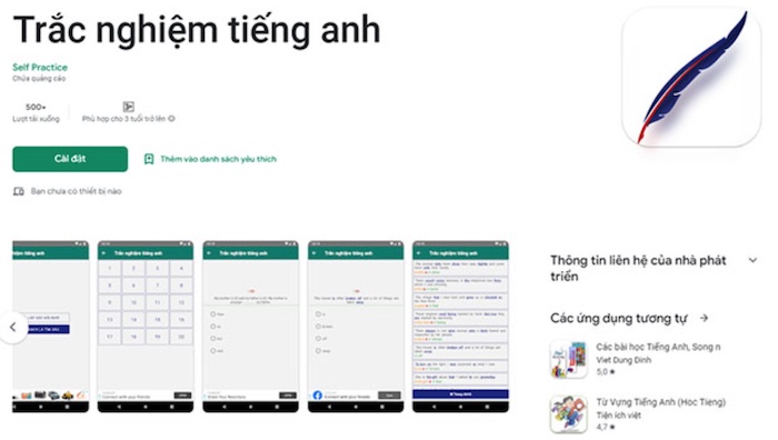 App Trắc nghiệm tiếng Anh (Self Practice). (ảnh: Sưu tầm internet)