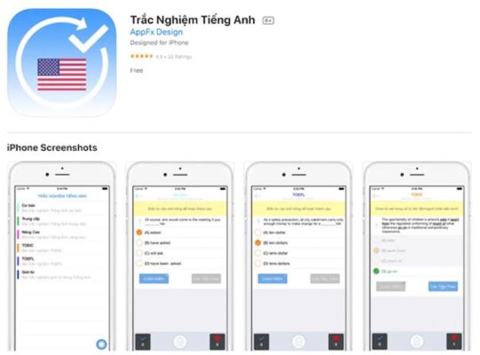 App trắc nghiệm tiếng Anh (AppFx Design). (Ảnh: Sưu tầm internet)