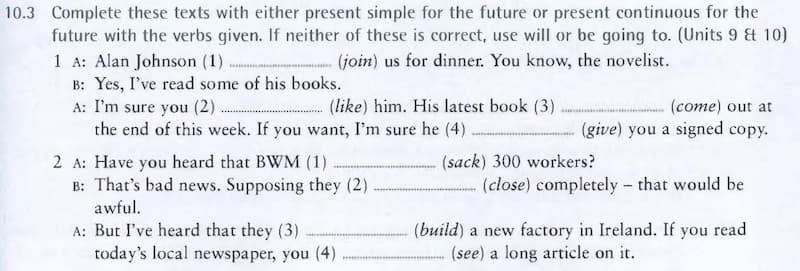 Bài tập thì hiện tại đơn nâng cao với tương lai đơn 3. (Ảnh: Internet)