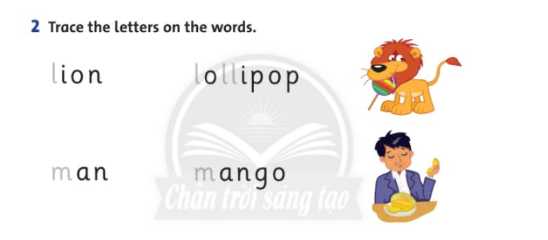 Trace the letters on the words - Lesson 5. (Ảnh: Chụp màn hình SGK)