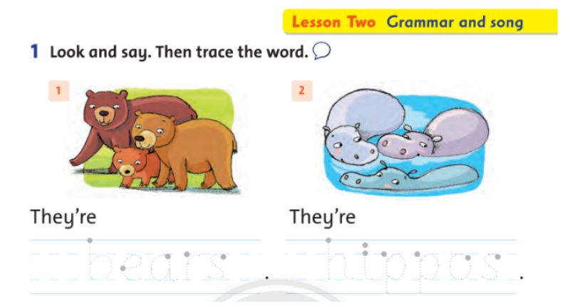 Look and say. Then trace the word - Lesson 2. (Ảnh: Chụp màn hình SGK)