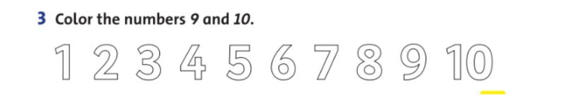 Color the numbers 9 and 10 - Lesson 4. (Ảnh: Chụp màn hình SGK)