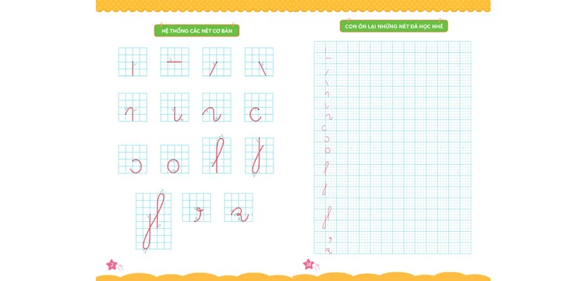 Hệ thống các nét cơ bản trong tập viết chữ. (Ảnh: Sưu tầm internet)