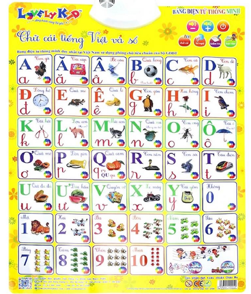 Bảng chữ cái tiếng việt điện tử kết hợp cùng chữ số treo tường cho trẻ. (Ảnh: Tiki.vn)