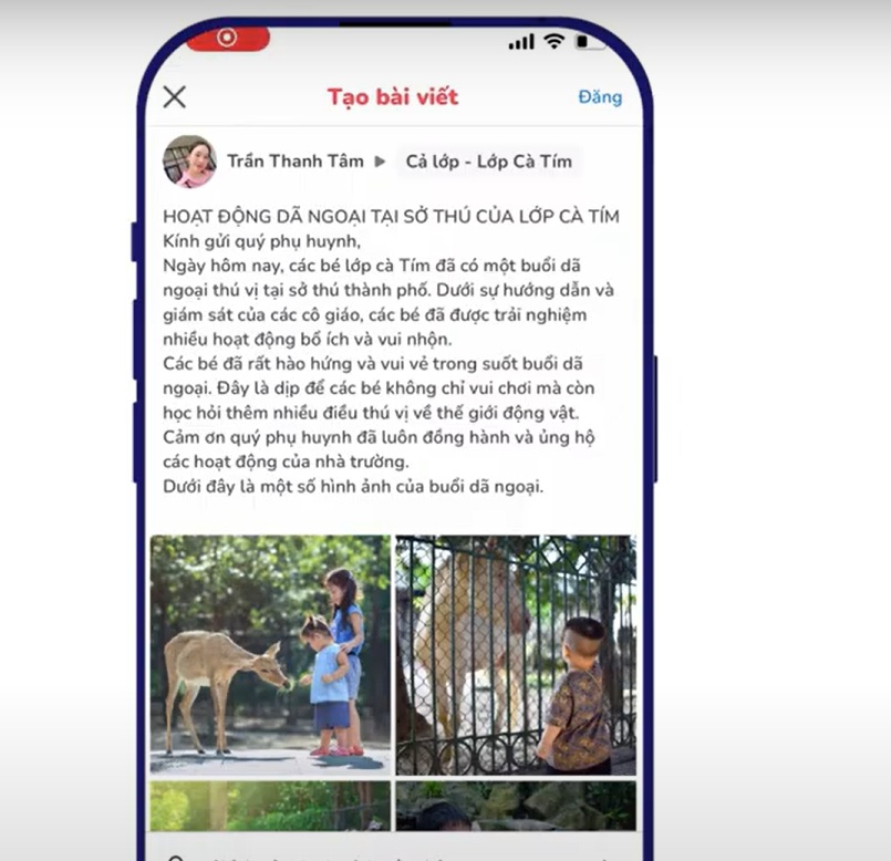 Giáo viên tạo tin trực tiếp trên app Monkey Class tiện lợi (Ảnh: Monkey)