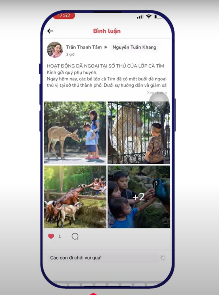 Phụ huynh có thể bình luận, tương tác trên bảng tin (Ảnh: Monkey)