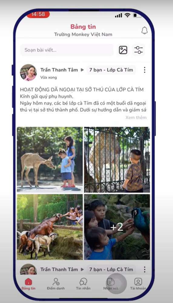 Bảng tin là phần giúp phụ huynh cập nhật các hoạt động của bé tới phụ huynh tiện lợi hơn (Ảnh: Monkey)