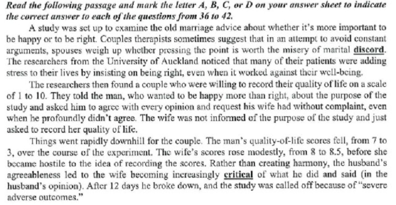 Ví dụ về dạng bài đọc hiểu trong đề thi tiếng Anh THPT. (ảnh: Sưu tầm internet)