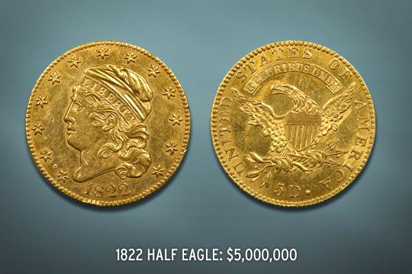 Đồng xu Half Eagle sản xuất năm 1822. (Ảnh: Sưu tầm internet)
