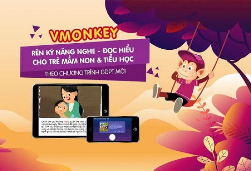 VMonkey là ứng dụng rèn kỹ năng nghe - đọc hiểu cho trẻ mầm non và tiểu học. (Ảnh: Sưu tầm Internet)