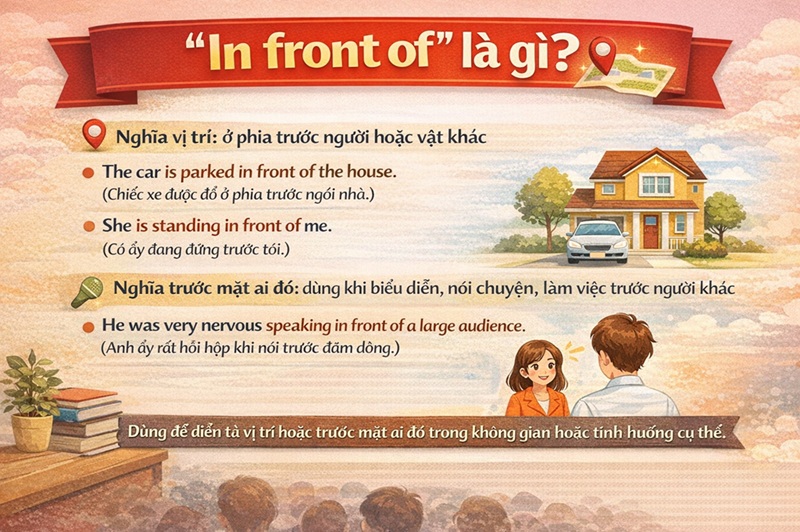&Yacute; nghĩa của in front of trong tiếng Anh (Ảnh: Sưu tầm internet)