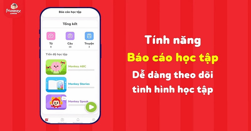 Trải nghiệm tính năng báo cáo học tập trên ứng dụng. (Ảnh: Monkey)