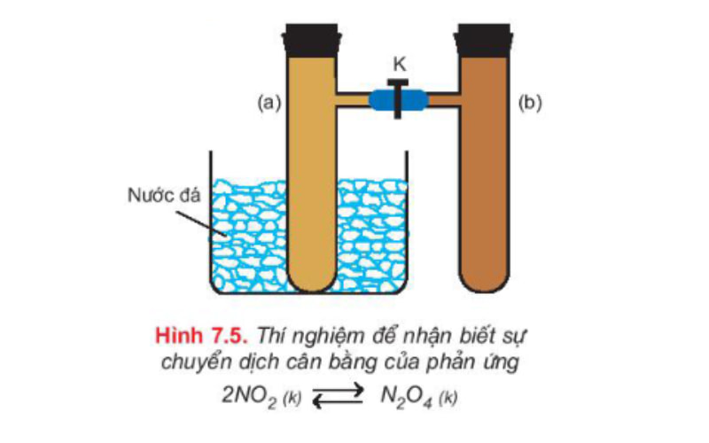 Thí nghiệm nhận biếtsự chuyển dịch cân bằng phản ứng. (Ảnh: Chụp màn hình SGK Hóa học 10)