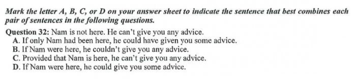 Dạng bài tập nối câu trong đề thi THPT Quốc Gia môn tiếng Anh. (Ảnh: Sưu tầm internet)