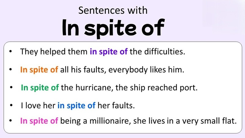 in spite of l&agrave; cấu tr&uacute;c d&ugrave;ng diễn tả điều &ldquo;mặc d&ugrave;&rdquo; hoặc &ldquo;bất chấp&rdquo; (Ảnh: Sưu tầm internet)