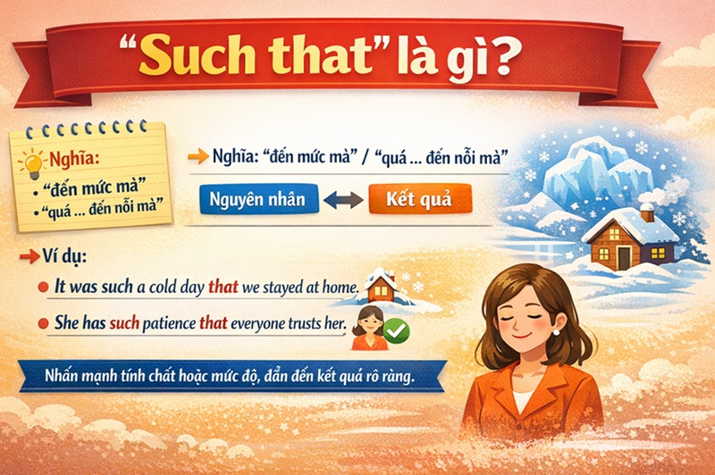 Such that l&agrave; một cấu tr&uacute;c d&ugrave;ng để nối nguy&ecirc;n nh&acirc;n với kết quả trong tiếng Anh (Ảnh: Sưu tầm internet)